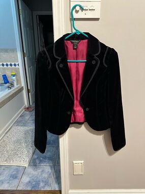 White House Black Market Black Velvet Blazer with Pink Lining